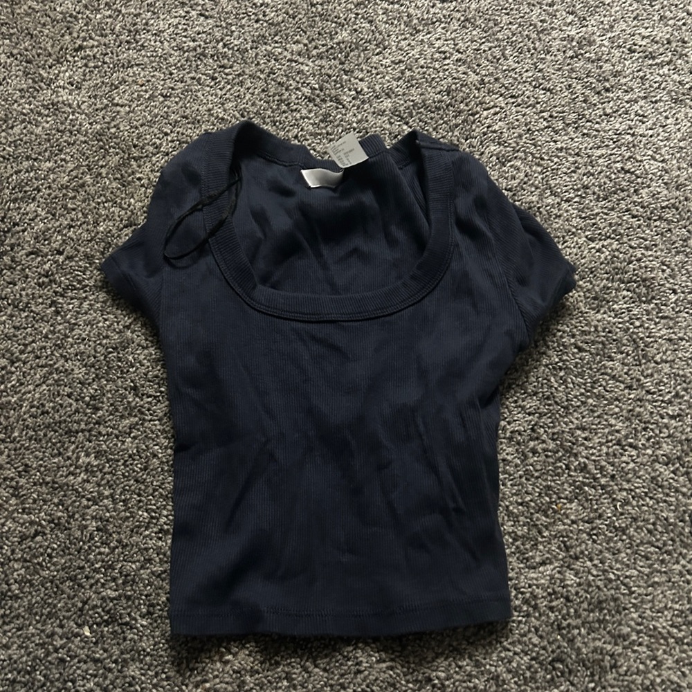 H&M Blue Fitted Short Sleeve Bodysuit Crop Top